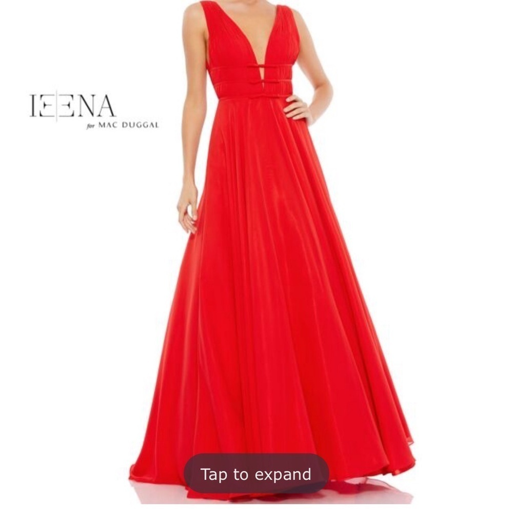 Ieena for Mac Duggal Dress Gown Long Maxi Sleeveless Plunging Neck Red New NWT 8